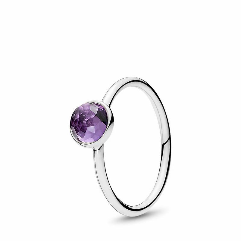 Pandora February Droplet Ring Ireland - Sterling Silver/Purple/Synthetic Amethyst - 395671KGW